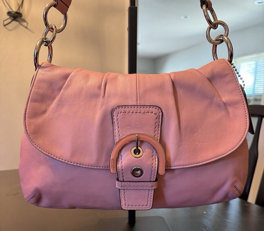 Y2K Pink Leather Coach Soho Buckle Flap Shoulder Bag